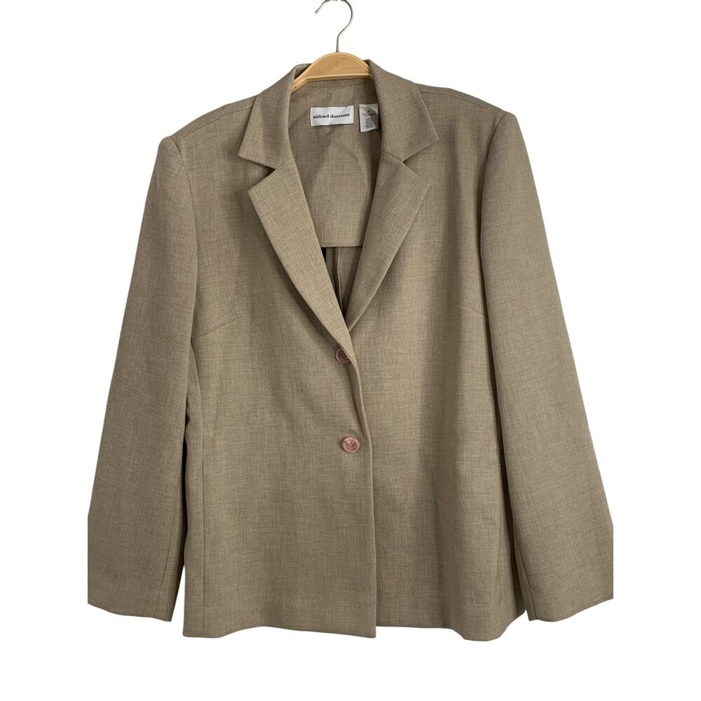 Alfred Dunner Womens Blazer Size 16 Tan Polyester 2 Button Jacket REE10485